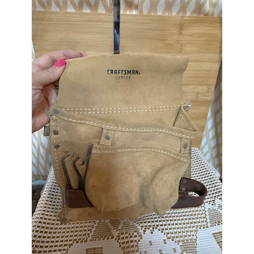 Vintage Craftsman 937721 Brown Suede Leather Multi Pockets Carpenter Tool Bag